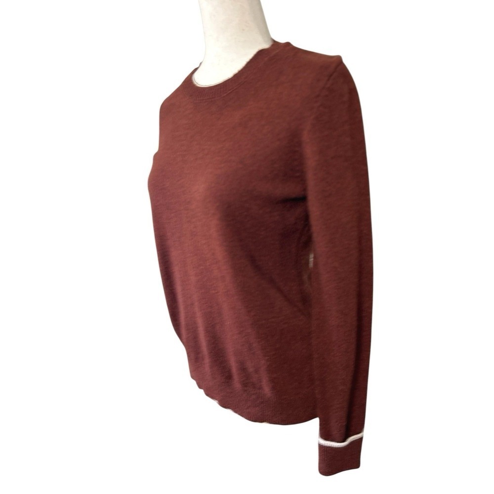 Orvis Rust Sweater Top Size Small Striped Cuff Jewel Neck Fall Preppy Academia